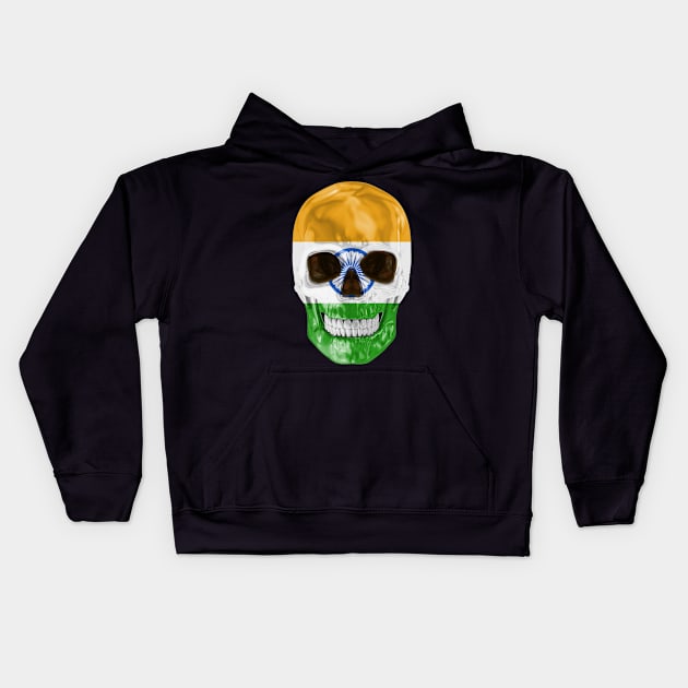 India Flag Skull - Gift for Indian With Roots From India Kids Hoodie by Country Flags